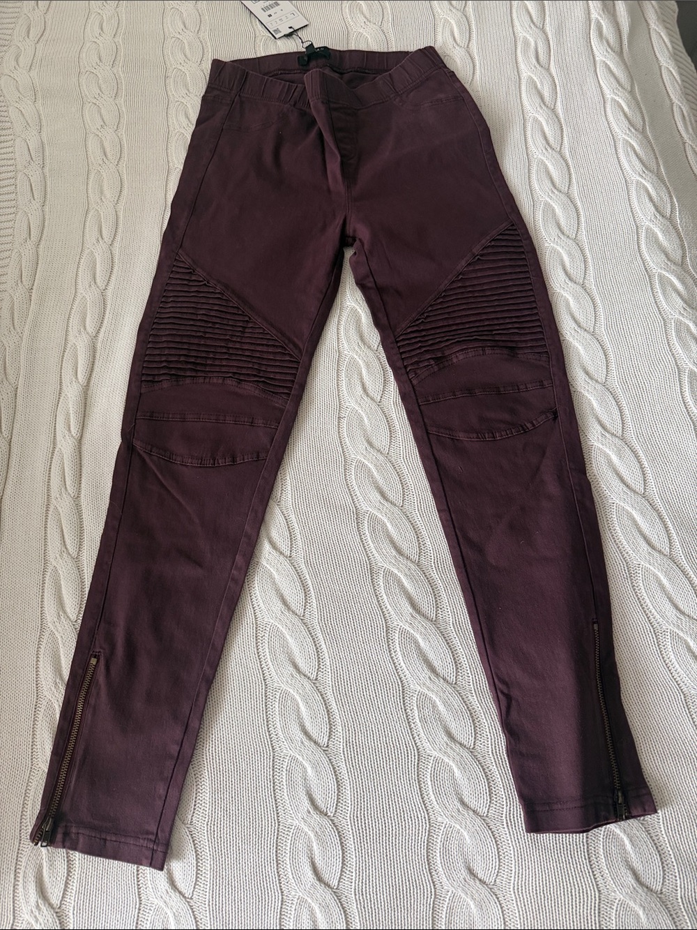Women’s Burgundy Moto-Style Skinny Jeans | Beulah Brand Size L